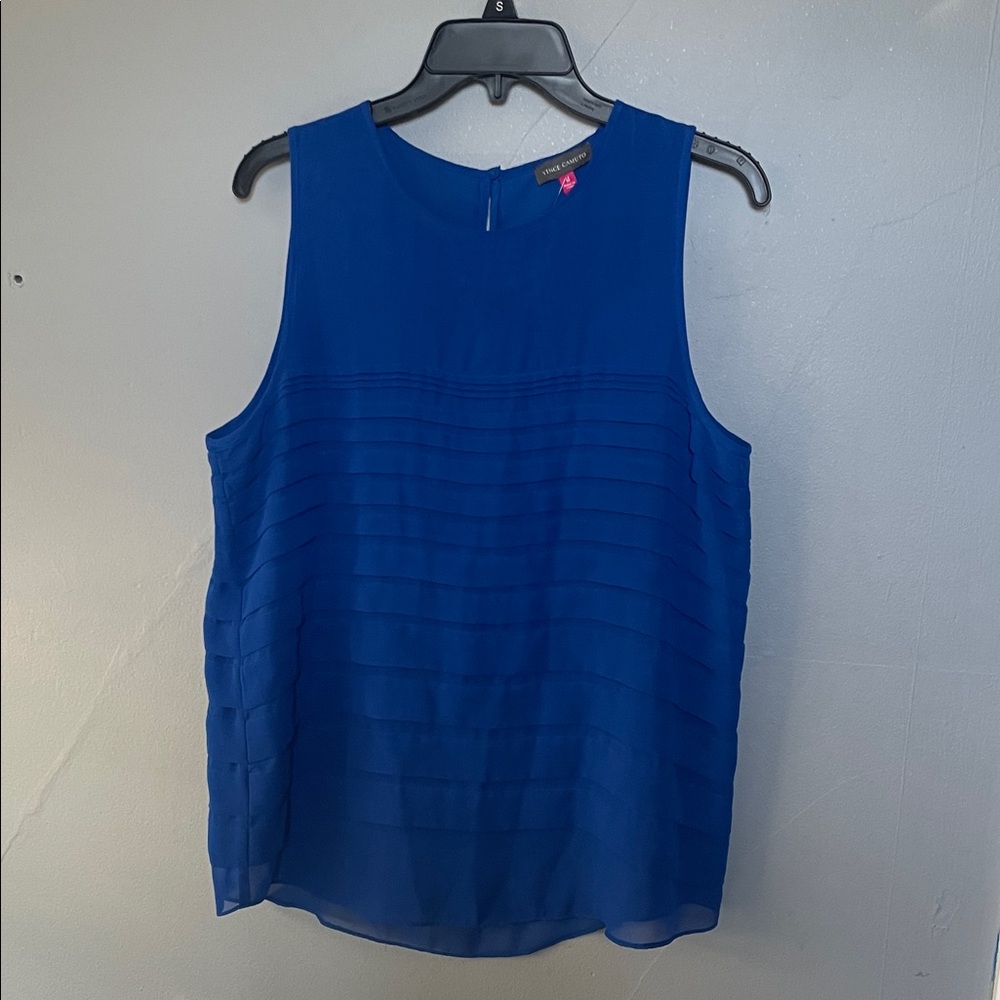 Vince Camuto M cobalt blue sleeveless polyester keyhole back blouse classic
